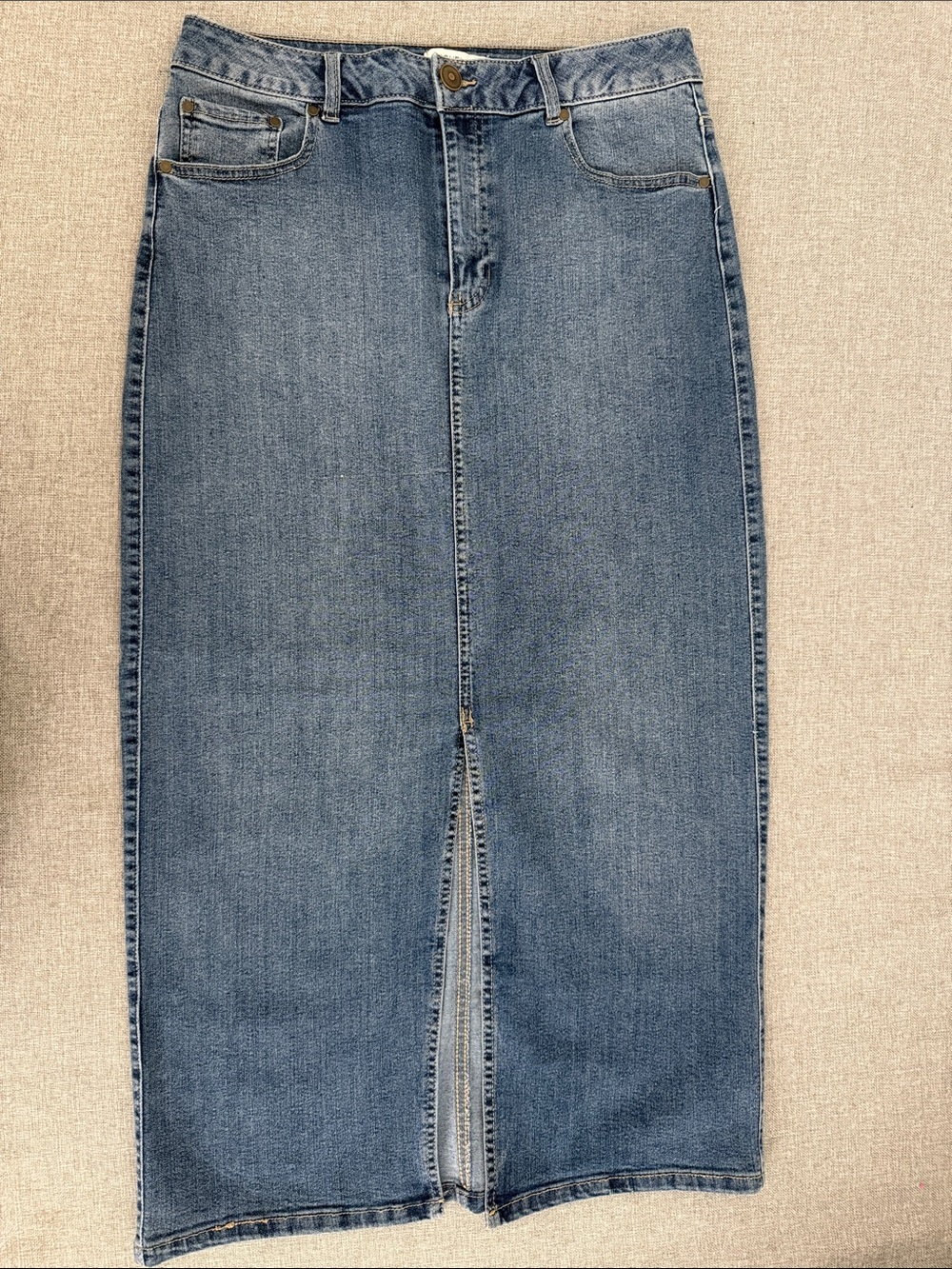 Rachel Zoe Straight-Leg Blue Denim Maxi Skirt with Front Slit